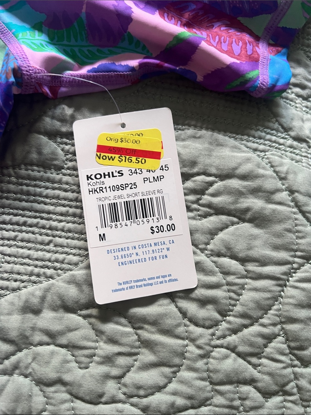 Hurley Floral Rash Guard in Purple, Teal & Pink - Picture 2 of 3